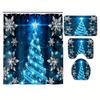 4Pcs Bathroom Shower Curtain Set Christmas Crystal Snowflake Pattern Bathroom Curtain With 12 Hooks Non Slip Rugs Toilet Cover Mat Bathroom Partition