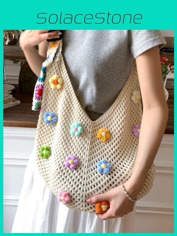 Minimalist Cotton Knit Shoulder Bag For Commuting And Casual Outings