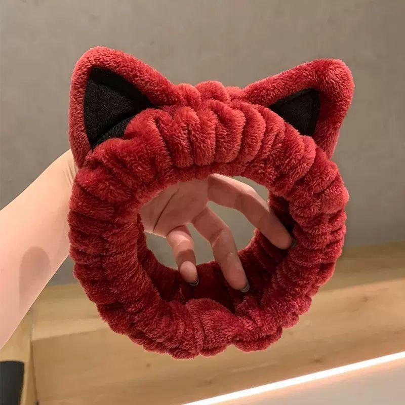 1pc Cartoon Plush Cat Ear Headband, Women's Pressed Hair, Face Wash Headband, Simple Headscarf Headband