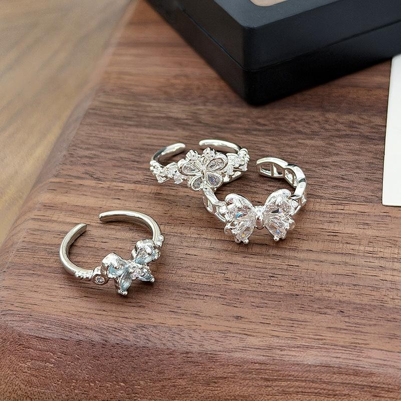 Commuter Sweet Girl Fairy Light Luxury Butterfly Full Diamond Zir*****Pen Ring Niche Premium Sense Stacked Ring Girl