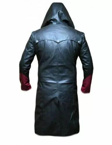 Stylish Formal Hooded Men's Trench Coat Black Genuine Leather Lambskin Handmade