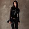 Wind Autumn New Women's Ins Fashion Personalized Top Cross Diamond Base Long Sleeve T-Shirt