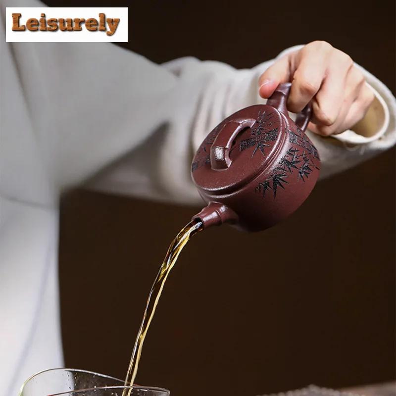 160ml Creative Yixing Purple Clay Teapots Handmade Fragrant Bamboo Pot Raw Ore Purple Mud Tea Making Kettle Zisha Tea Set Craft