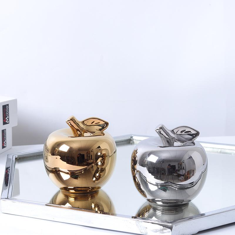1 Pcs Ceramic Statues Golden Apple Figurines for Interior Room Fruit Decoration Ornaments Home Office Desktop Decor Accessories