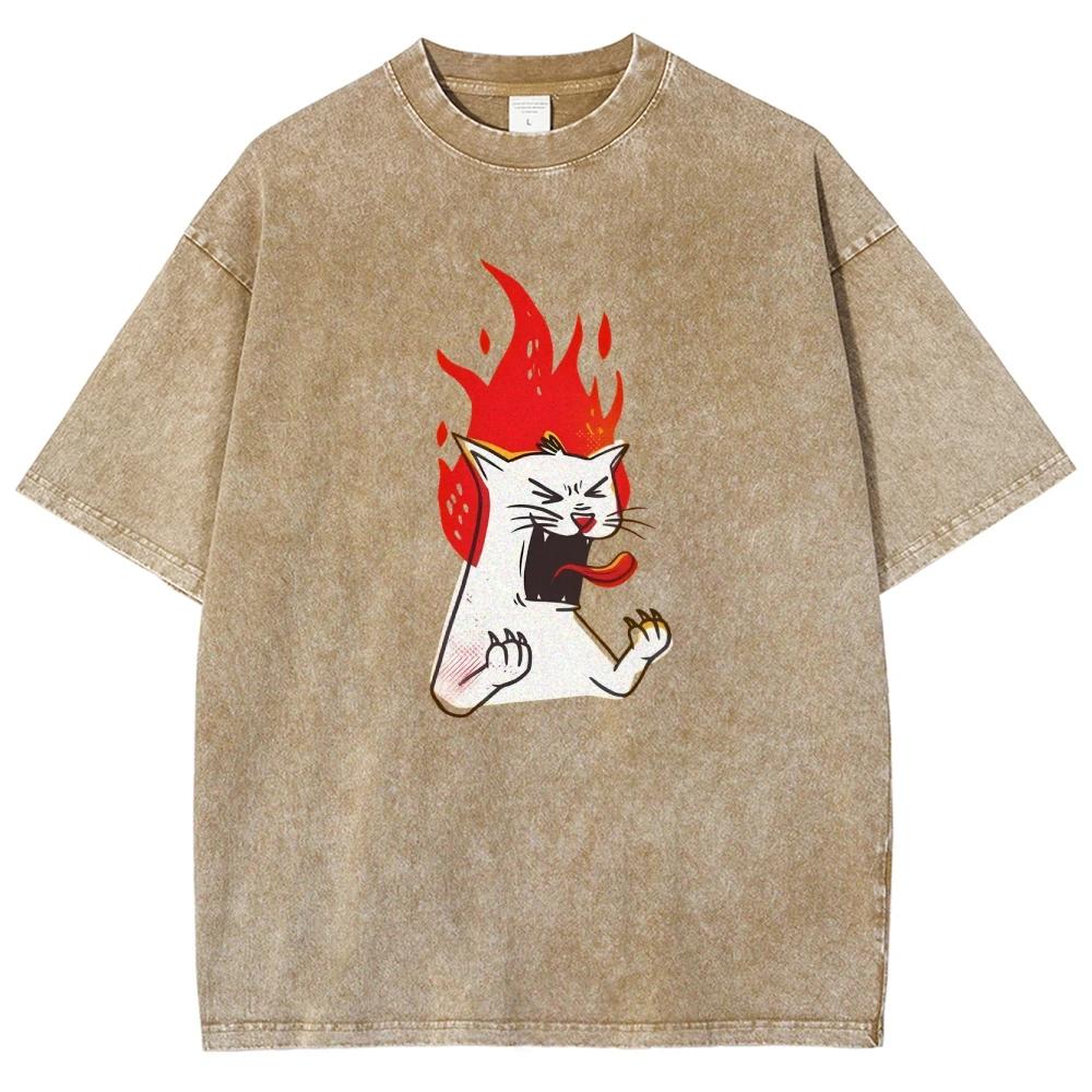 Angry Cat Cool Silly Cat Meme T-Shirt Stylish Top Men Women Short Sleeve Oversized T-shirts Summer Sport Loose T Shirt