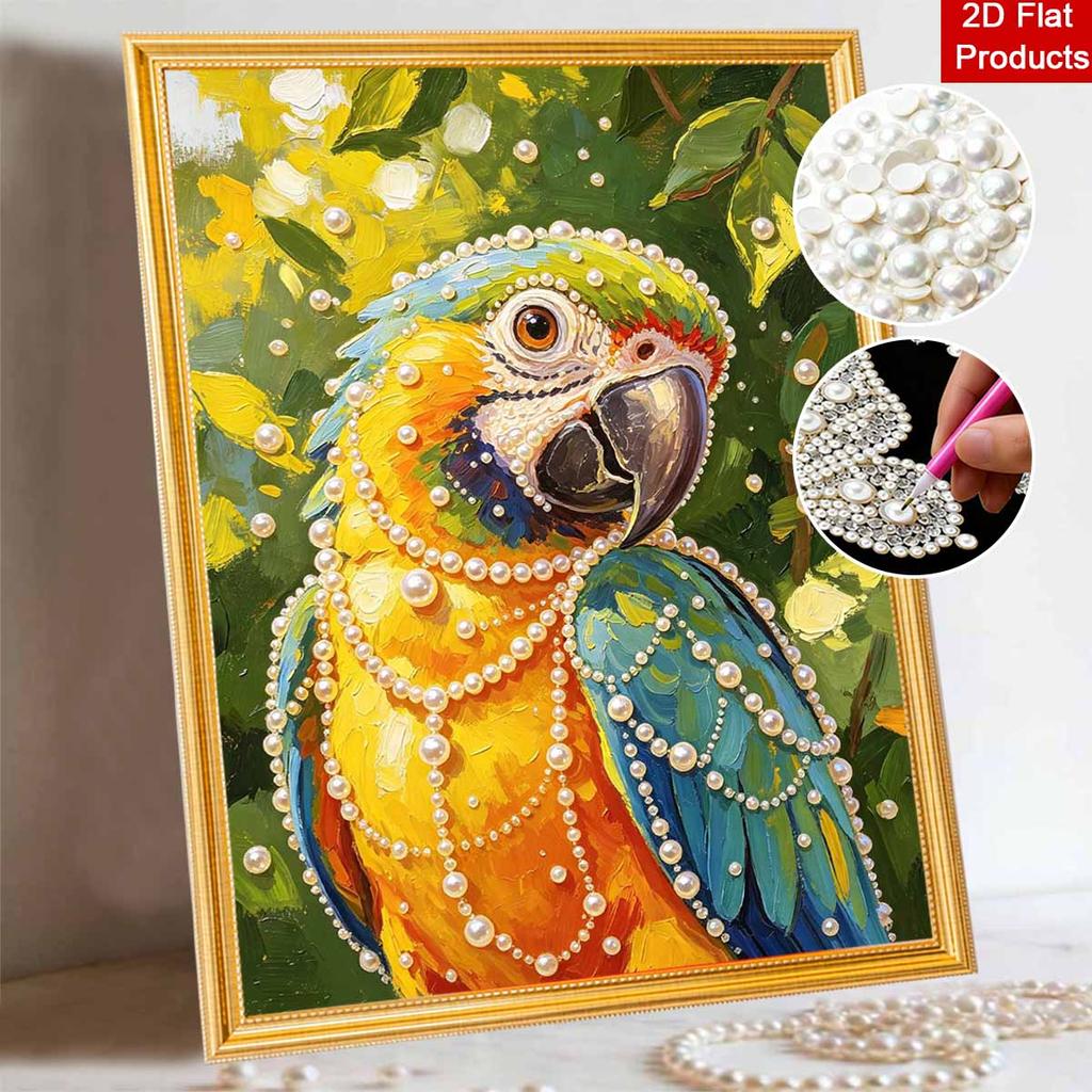 Beautiful Framed Pearl Painting Kit Vibrant Tropical Parrot Design DIY 3D Bead Art Canvas Creative Wall Decor Relaxing Hobby Gift for Adults