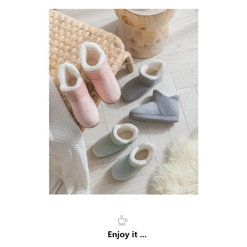 2025 Winter Warm Shoes Woman Men Indoor Slippers Soft Plus Couples Home Floor Snow Boots Anti-slip Female House Footwear