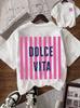 T-shirt Unisex con Stampa Grafica a Righe Dolce Vita Top Casual a Manica Corta Girocollo Tendenza Slogan Italiano Streetwear Estivo