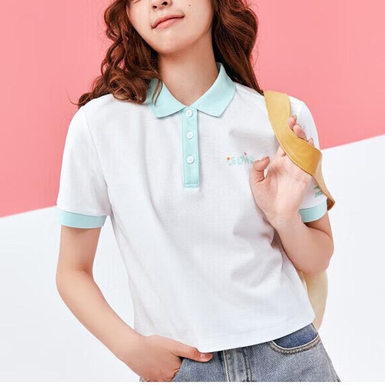 Anta X Sesame Street Color Block Logo Letter Polo Shirt Women Polo Shirts Snow-White 162328136-2
