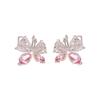 Hollow Butterfly Stud Earrings Inlaid Pink Cubic Zirconia Sparkly Elegant Sweet Daily Wear Jewelry For Women Ladies