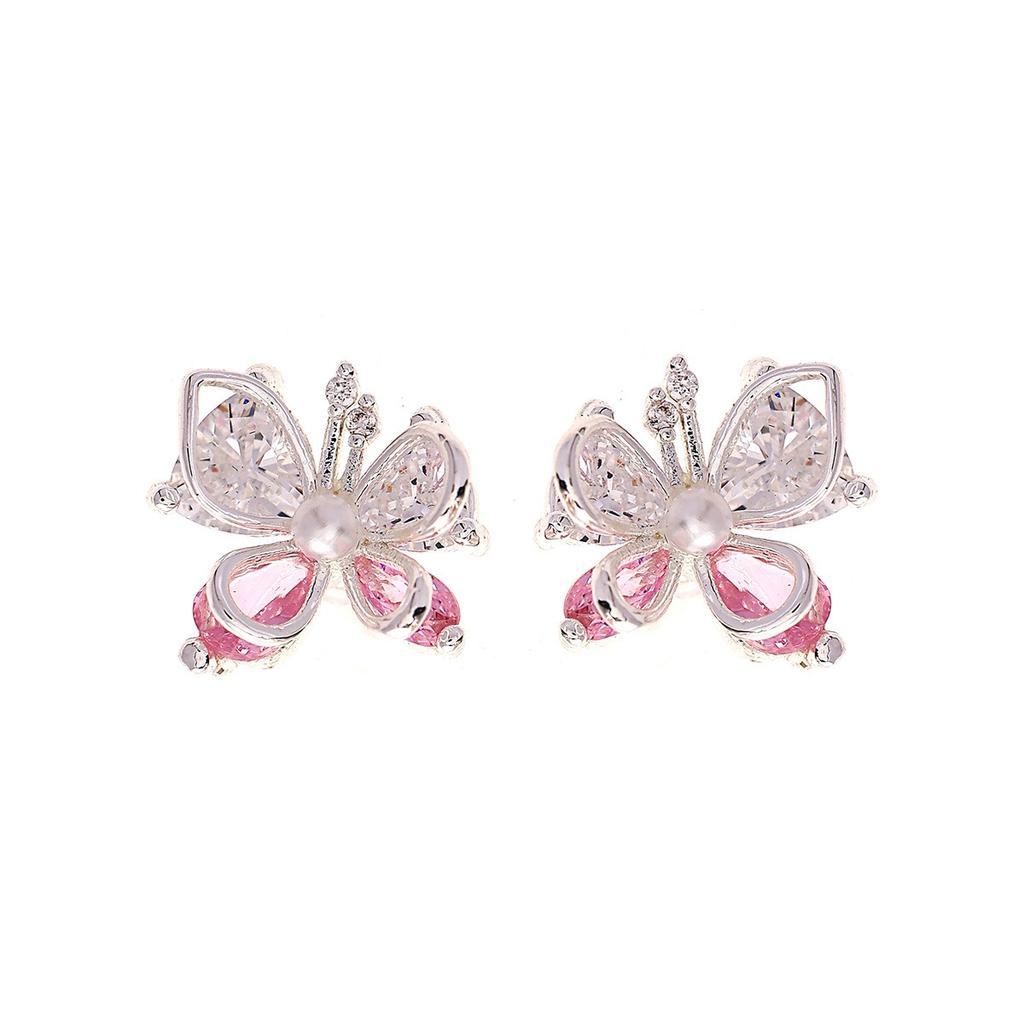 Hollow Butterfly Stud Earrings Inlaid Pink Cubic Zirconia Sparkly Elegant Sweet Daily Wear Jewelry For Women Ladies