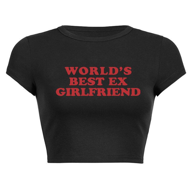 New European and American Spice Girls alphabet-printed navel top summer round neck pullover slim shoulder sleeves short T-shirt
