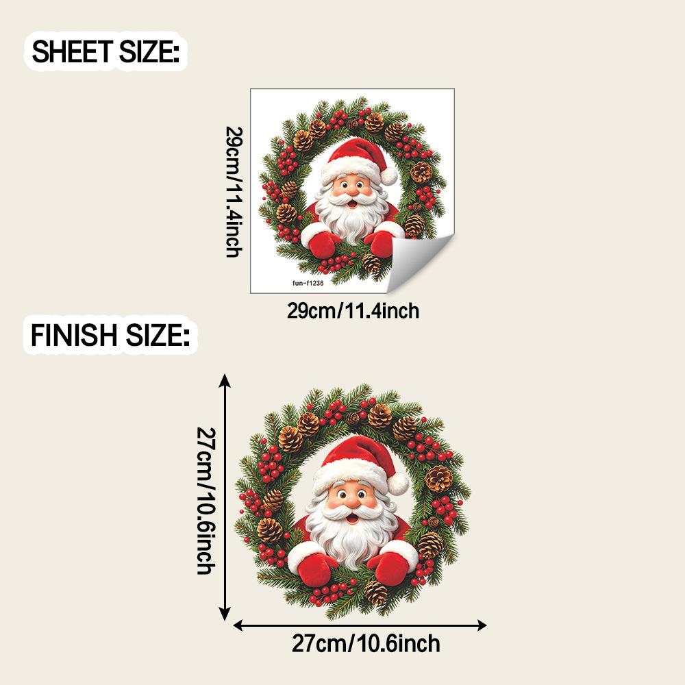 Cartoon Santa Ornament Wreath for Balcony Glass Window Home Decoration and Beautification Window Stickers
