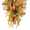 Fall Front Door Decor Artificial Teardrop Swag, Faux Pumpkins Berries Pinecones Leaves Decorative Autumn Water Drop Swag Harvest Wreath for