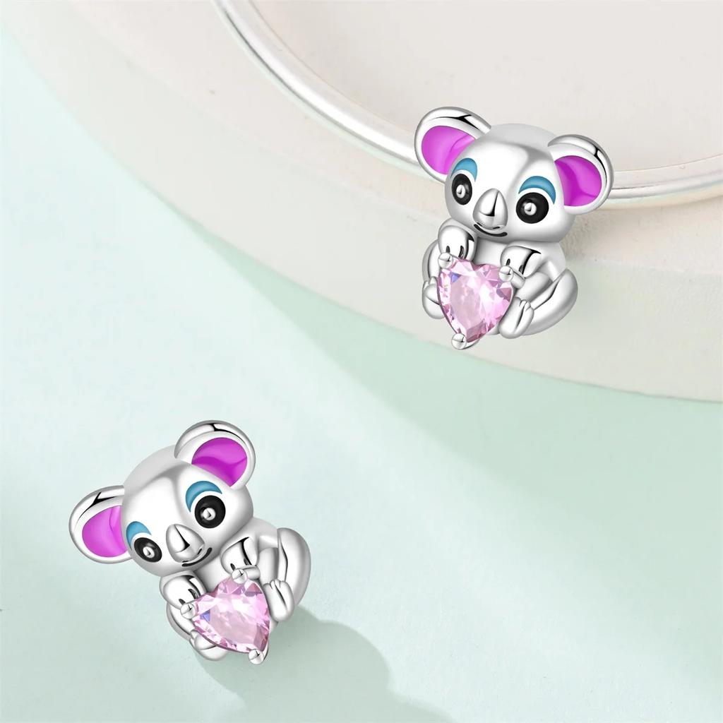 Charms Heart Beads Pink Dangle Charm Flower Pendant Diy Jewelry Fit Original Copper Bracelet Necklace Clip