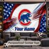 Wall Hanging Tapestry Custom NameChicago Cubs Pattern Personalized Printed Fabric Wall Decor