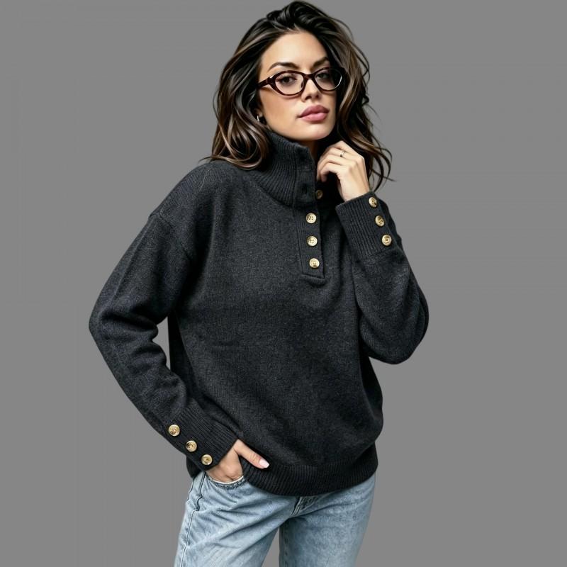 Dames Oversized Gebreide Trui Met Opstaande Kraag Effen Kleur Casual Pullover 2026 Herfst Winter