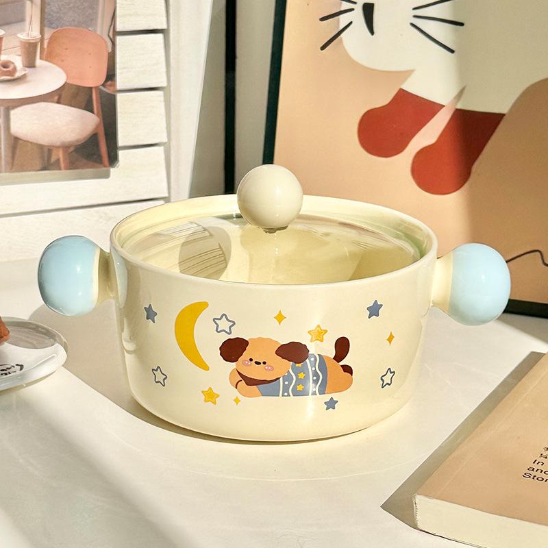 High-value Cute Puppy Instant Noodle Bowl with Lid, Large-capacity Dormitory Students Playing Rice Bowl, Microwave Oven, Snail Noodle Bowl