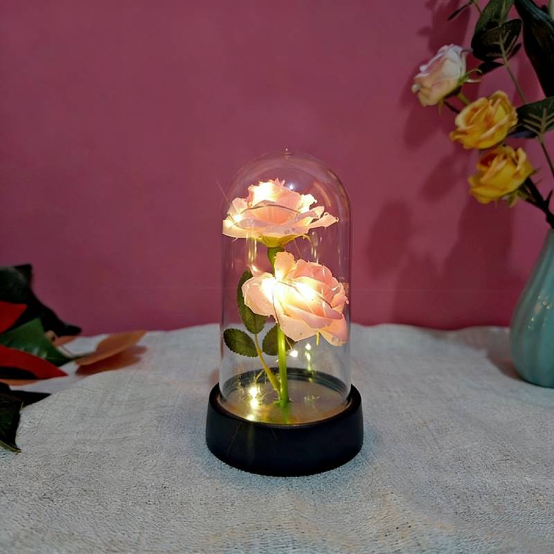 Acrylic Transparent Cover LED Eternal Flower Luminous Bear Rose Ornament Valentine's Day Christmas Gifts Light Up Party Supply