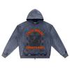 DTG print Knitted Denim Zip-Up Hoodie streetwear Motorcycle Brother Print Zipper Hoodies  
