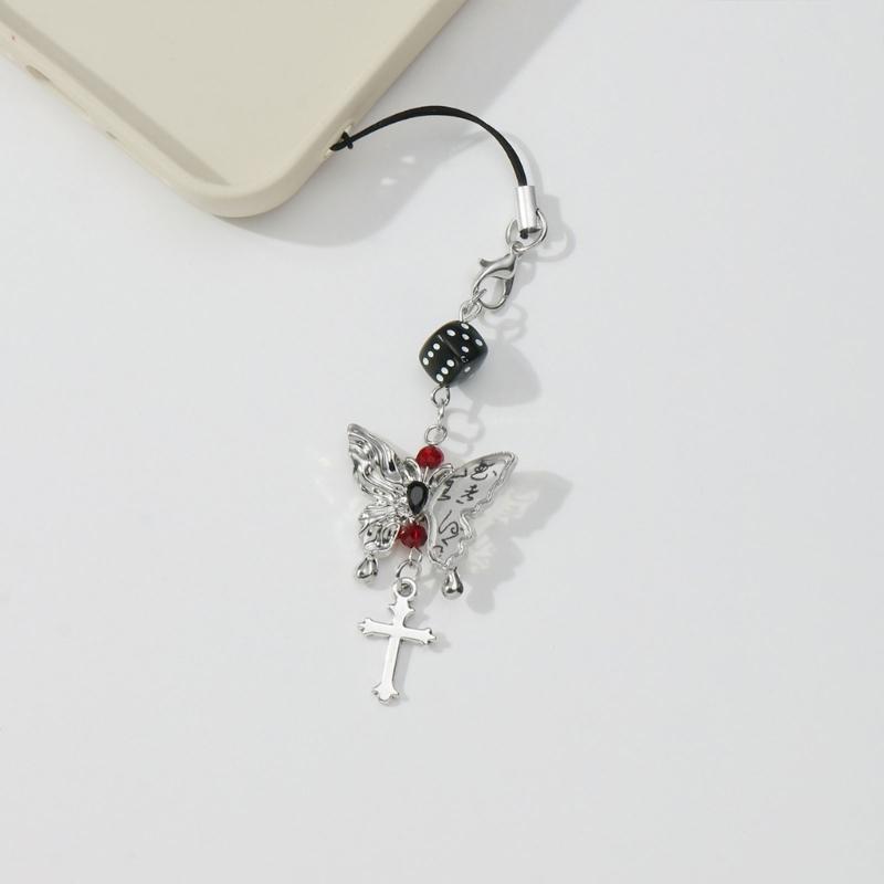 Schickes Schmetterlingskreuz Design Schlüsselanhänger Dekorative Schmetterlingskreuz Schlüsselanhänger mit Würfel Anhänger für Taschen Handys