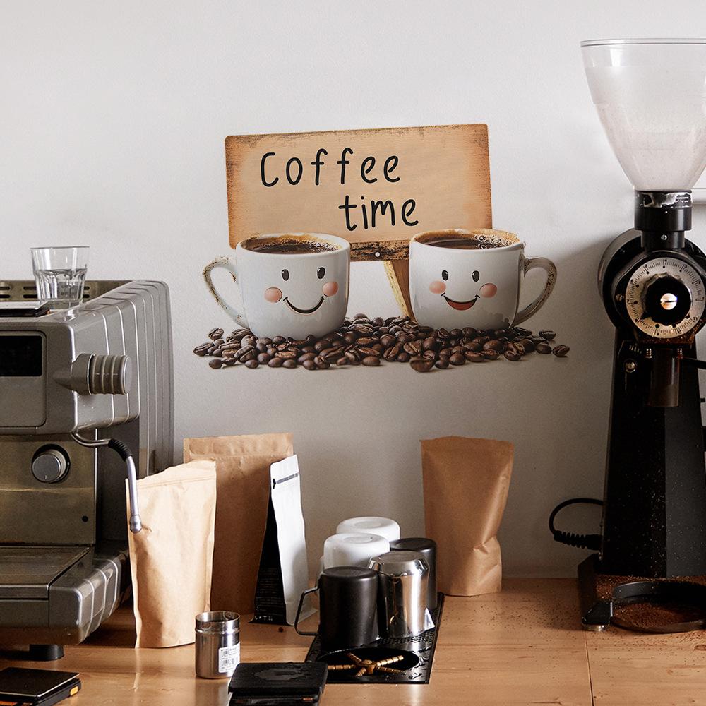 Süße Kaffeetasse mit Spruch Wandaufkleber für Café-Hintergrunddekoration Selbstklebend Abnehmbare Aufkleber