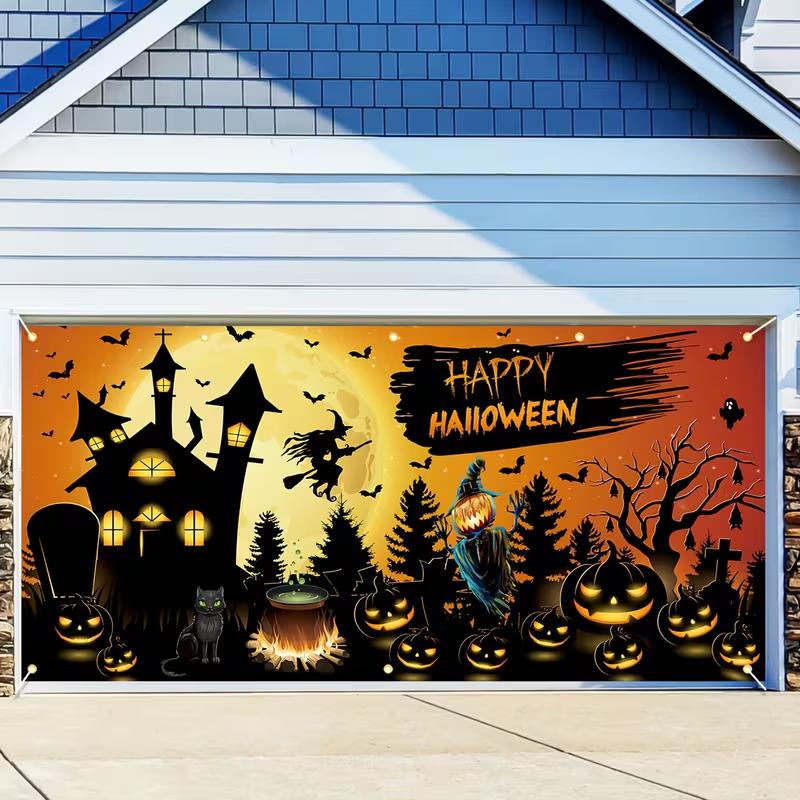 2D Haunted House Witch Backdrop for Halloween Outdoor Celebrations