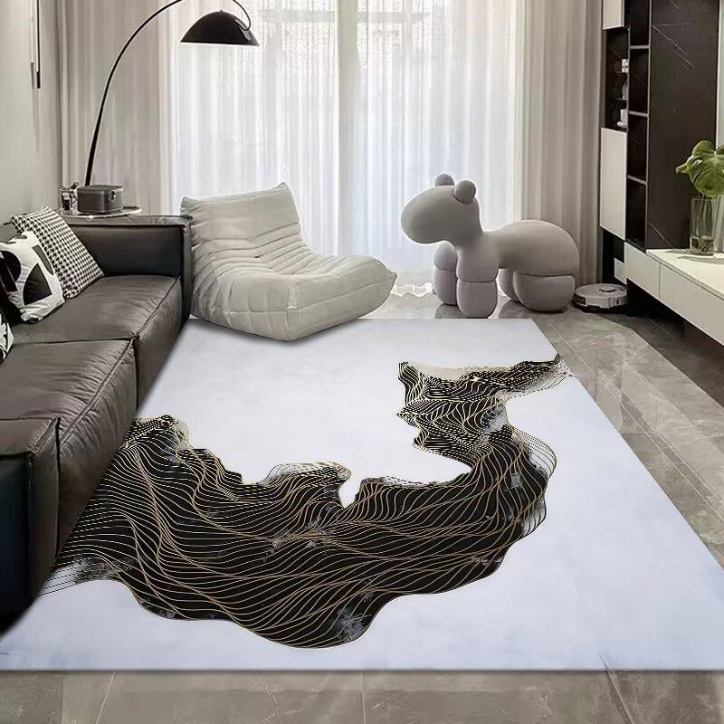 Light Luxury Abstract Living Room Crystal Velvet Carpet, Large Area Bedroom Full Of Floor Mats, Living Room Sand Coffee Table Carpet