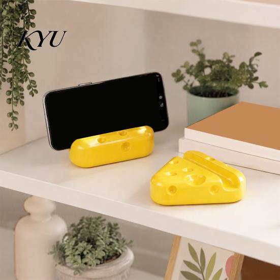 Novelty Cheese Shape Stand 3D Printed Phone Holder, Cute Desktop Stand, Compact Smartphone Hands Free Viewing Stable Cell Dock for Home Office