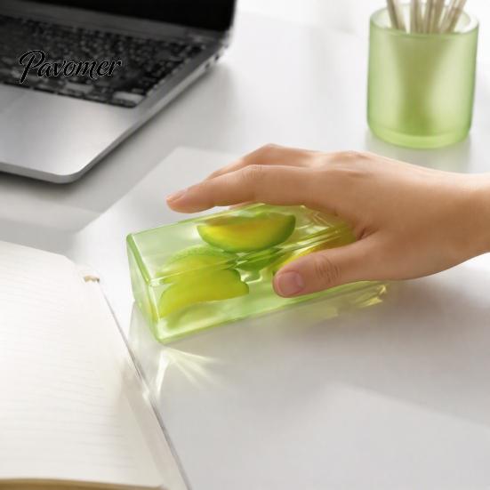 Flexible Sensory Toy Clear Bar Squeeze with Fake Fruit Inside, Stress Relief Shapeable Hand Therapy Stick Toy, Transparent Strip Figdet for