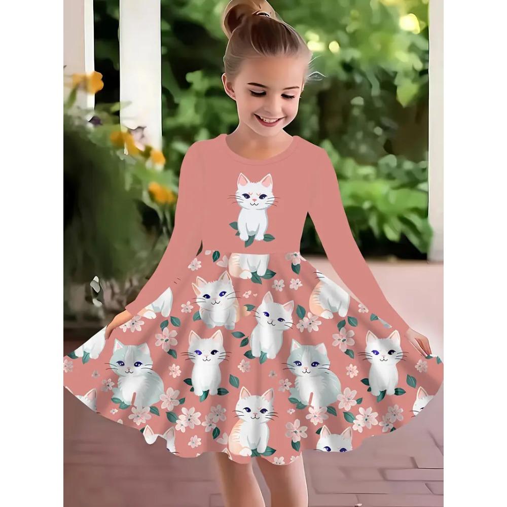 Girls' 3D Flower Bear Dress Long Sleeve Summer Spring Vacation Daily Holiday Princess Beautiful Sweet Kids 4-12 Years Casual Dress A Line Dress