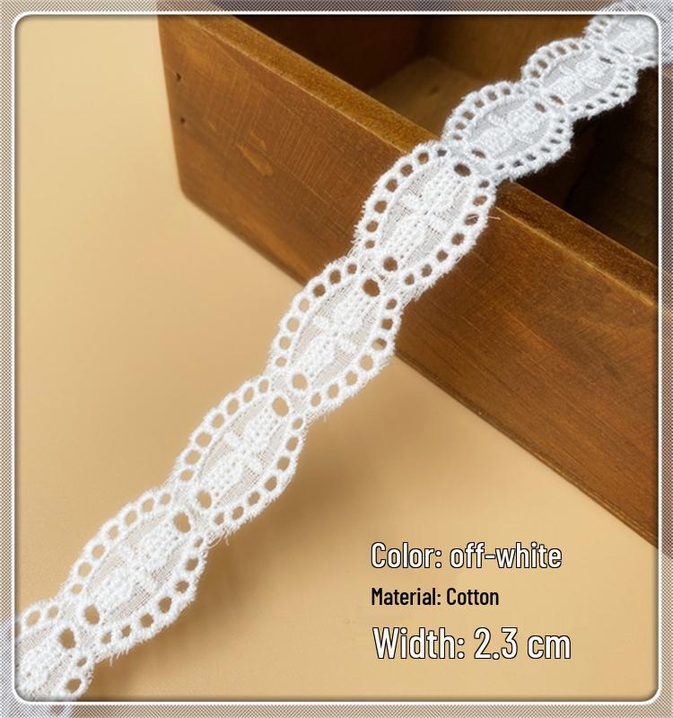 Off-White Lace Trim Embroidery Cloth for Skirt Hem Decoration - Pure Cotton, Double-Locked Edge