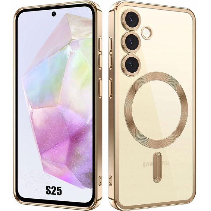 Coque pour samsung galaxy s25 - avec cercle magnétique - doré - booling®