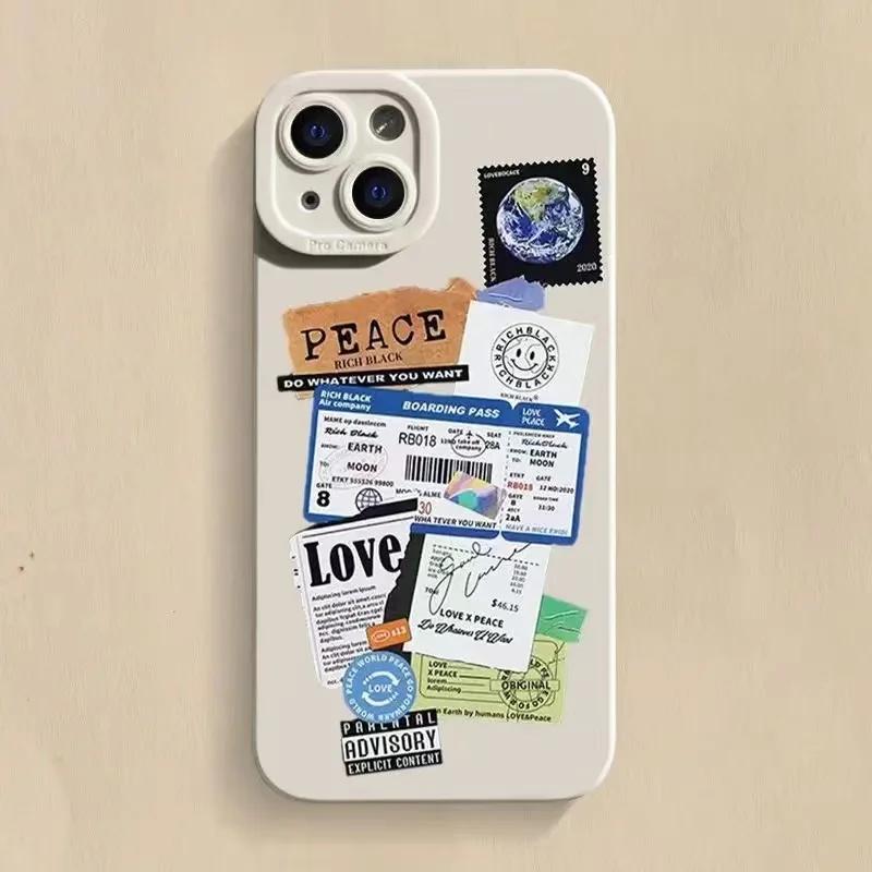 

For iPhone 15 Pro Case iPhone 11 Case iPhone 12 13 Mini 14 Pro Max XR XS 7 8 Plus SE Air Ticket label Sticker Collage Cover iPhone13 Mini