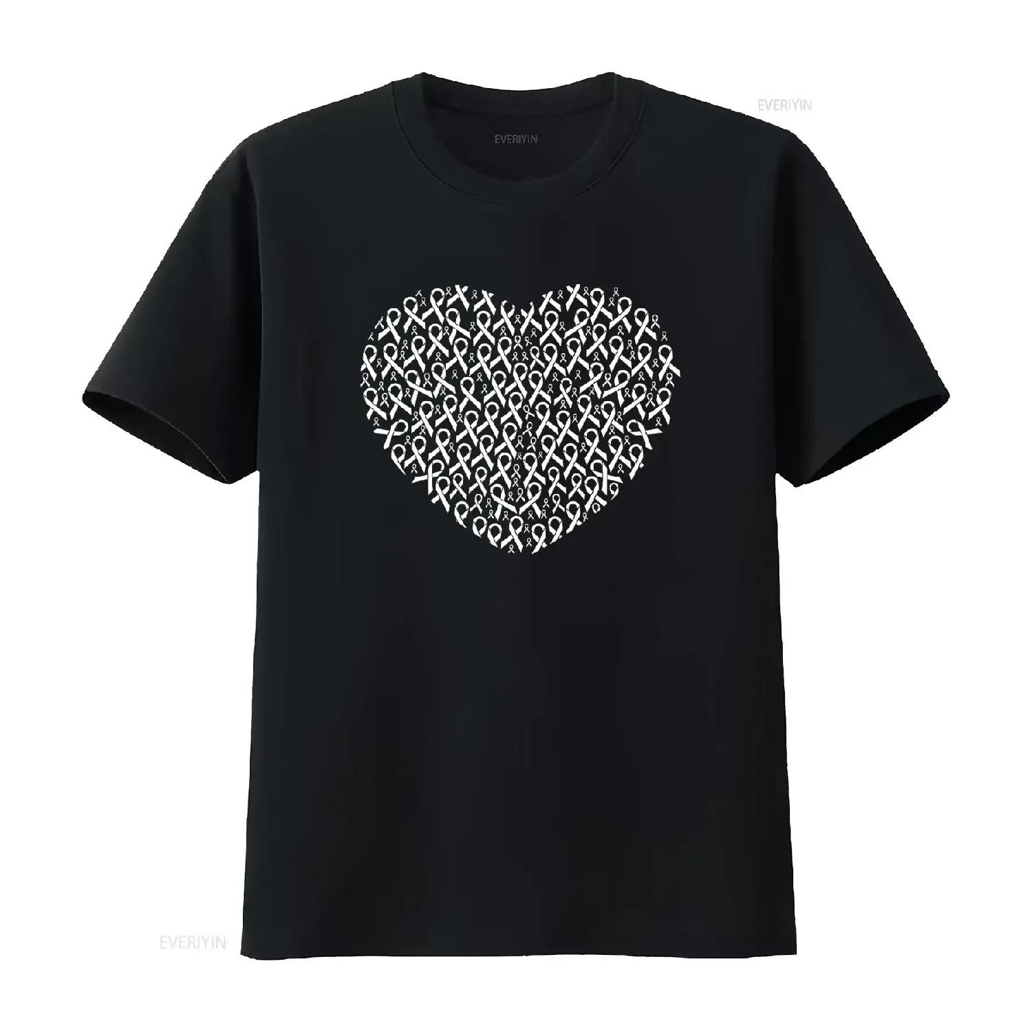 

Womens Lung Cancer Awareness White Ribbon Heart Support T Shirt Black vintage Washed Comfortable Breathable fashion Soft S чёрный
