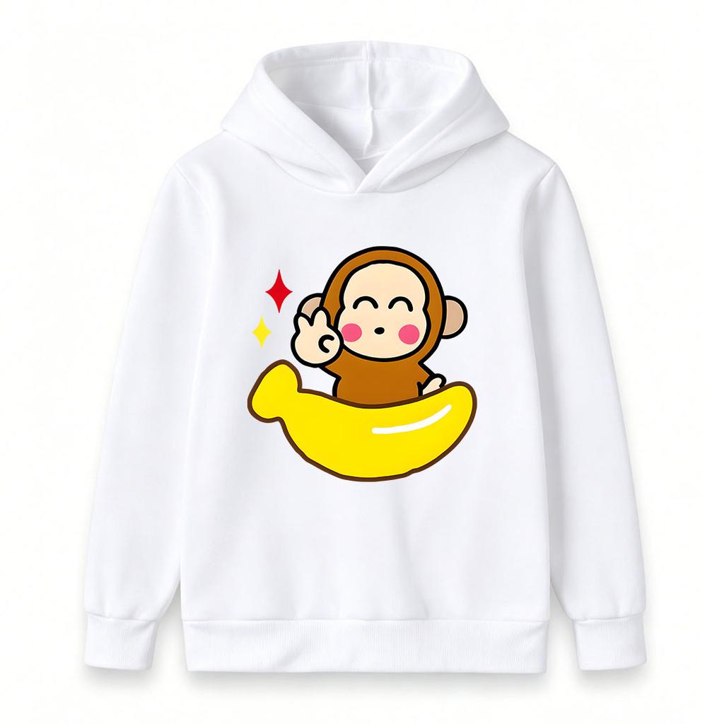 Kids Boys Girls Cute Cartoon Monkey Banana Print Hooded Pullover Sweatshirt, Casual Soft Long Sleeve Crew Neck Hoodie for Toddlers, Ideal