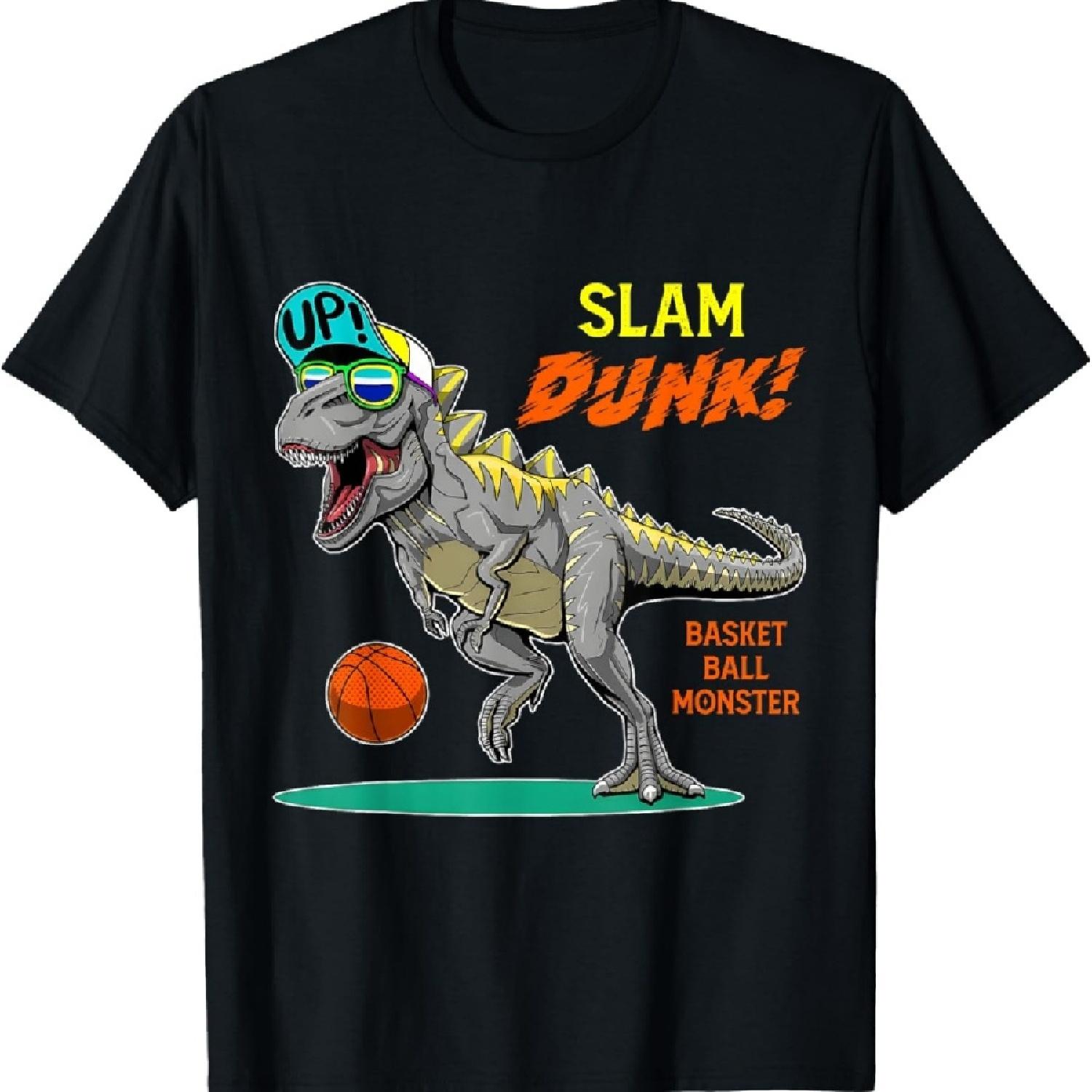 

Забавный Слэм-данк! Футболка для любителей динозавров с милыми животными и баскетболом XXXXXL чёрный