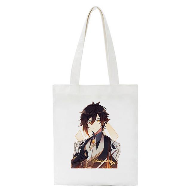 Shopper Genshin Impact Qiqi Anime Shopping Bag Harajuku Canvas Bag Large Capacity Collapsible Kawaii Women Shoulder Bag Handbag