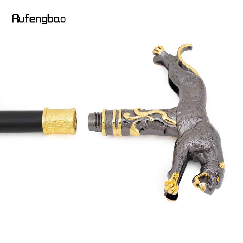 Gold-Schwarz Laufender Leopard mit Schwanz Gehstock Dekorativ Cosplay Party Modischer Stock Halloween Krummstab Stock 94cm