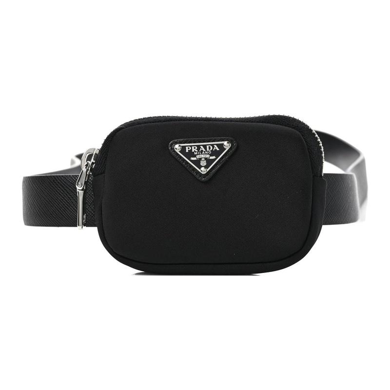 Prada Brand logo zipper closure nylon waist bag men's black