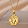 Portrait Coin Angel Retro Pendant Necklace Women's Accessories Versatile Titanium Steel Gold Plated New Middle and Ancient Style