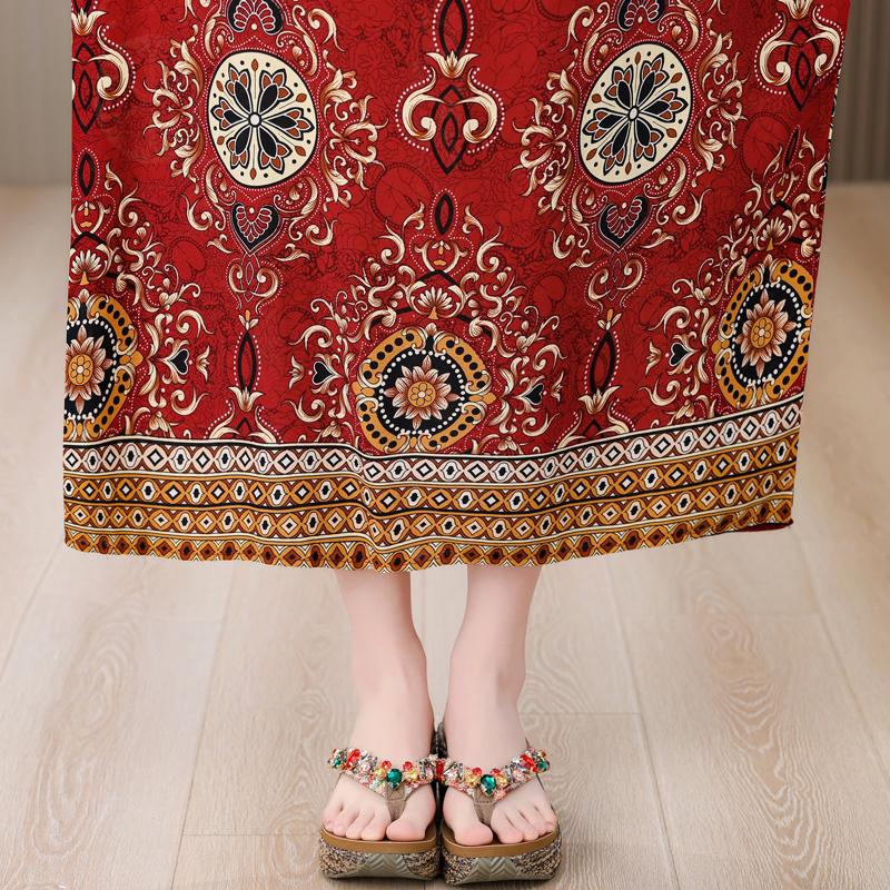 Plus Size Elegant Long Dresses for Women Clothes Loose Short Sleeve Vintage Summer Dress