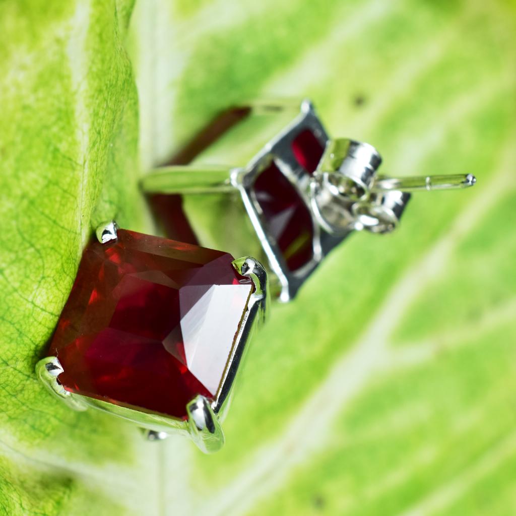 Natural Red Ruby 925 Sterling Silver Square Earrings 10x10 Mm Gemstone CERTIFIED AR-47