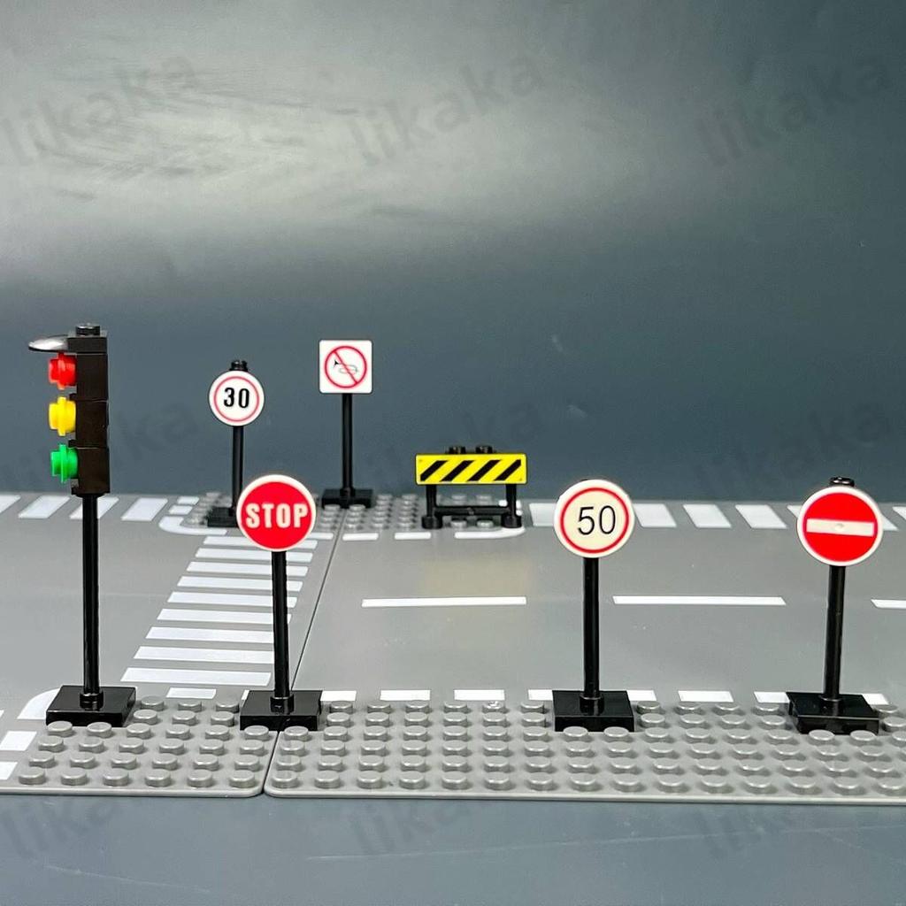 Moc City Road Traffic Signs Building Blocks Toys Street Traffic Blocks Classic City Road Sign Warning Board Bricks Toy Parts