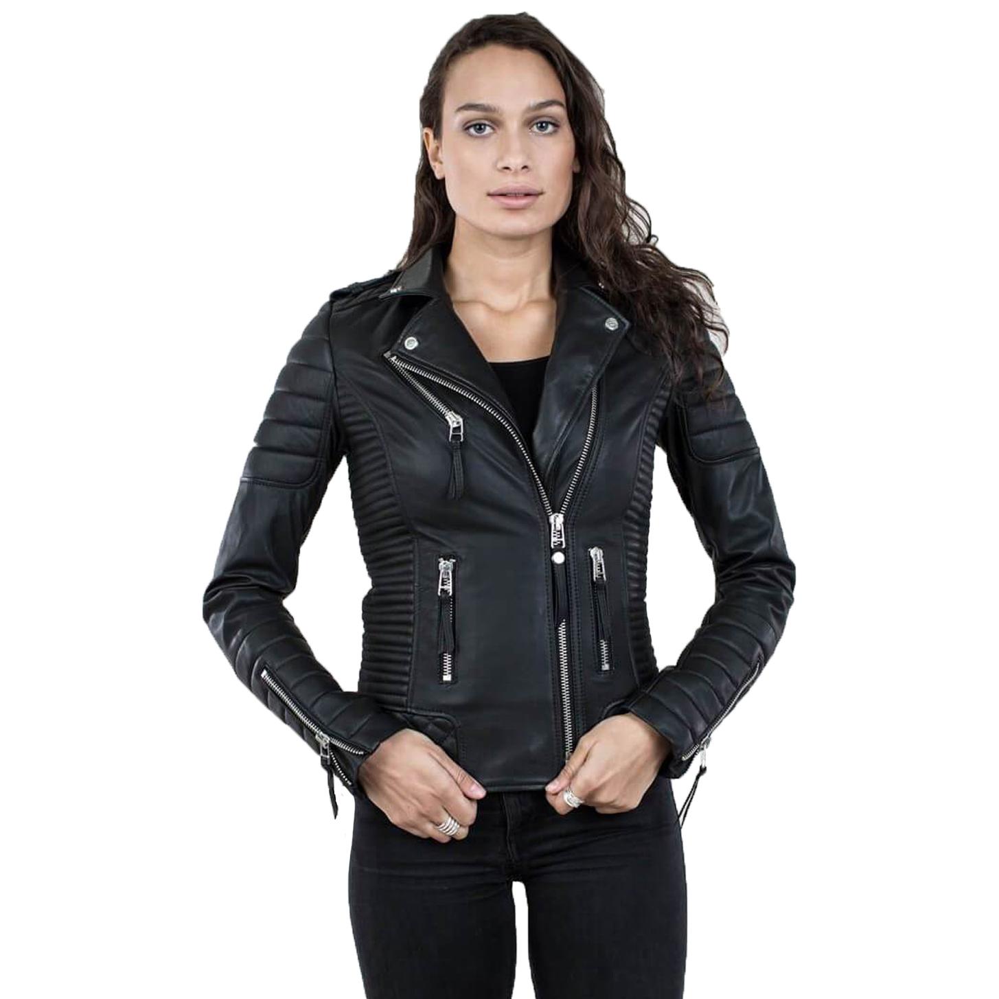 

SKINOUTFIT Women s Genuine Leather Black Lambskin Motorcycle Jacket Quilted Biker Jacket XXL чорний