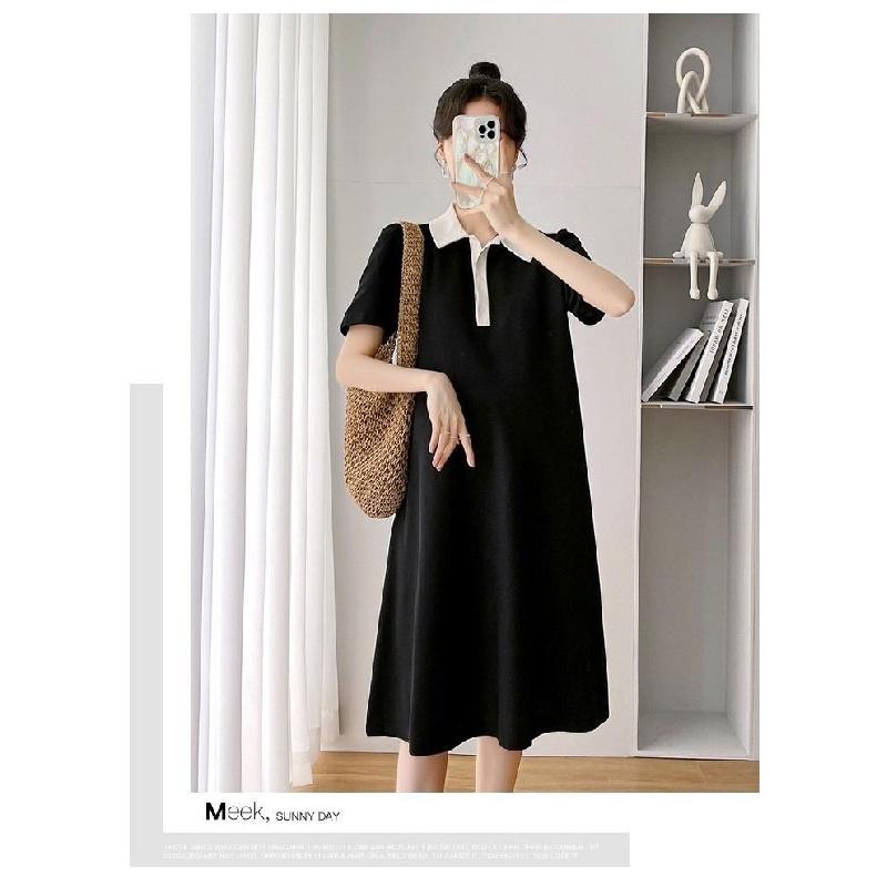 Maternity dress summer short-sleeve polo dress with turn-down collar short-sleeve maternity dress