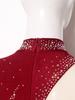 Damen Funkelndes Strass-Trikotkleid Durchsichtiges Netz Langarm Rollkragen Farbblockierung Asymmetrischer Saum für Eiskunstlauf Lateinische Performance
