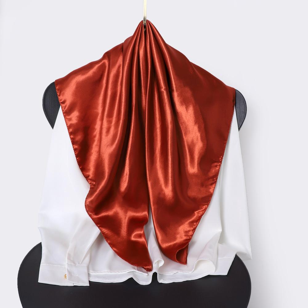 Classic Solid Colour Silk Scarf Women's Trendy Peplum Shawl Simulation Silk Wrap Turban 90cm Square Scarf
