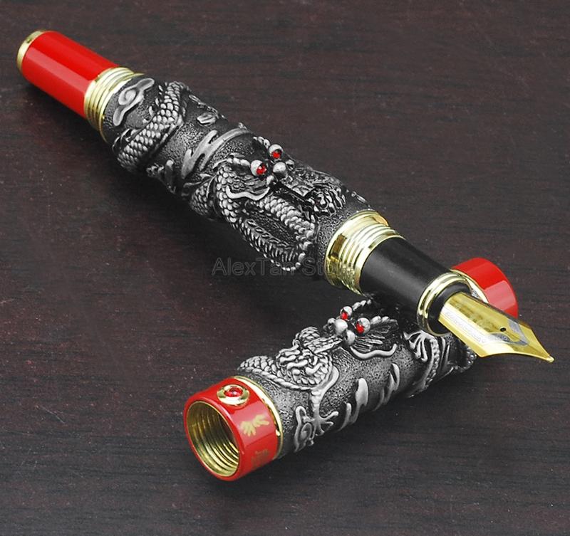 Jinhao Classic Double Dragon Playing Pearl, Metal Carving Embossing Heavy Pen Gold For Writing Gift Pen With Gift Box