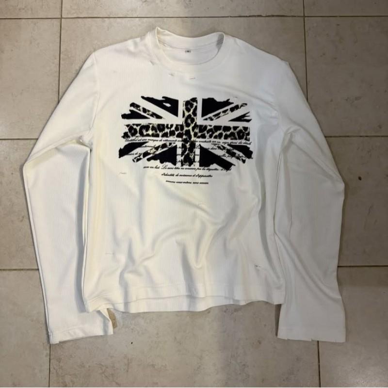 UK Flaggen-Print Rundhals Langarm T-Shirt Streetwear Junge Erwachsene